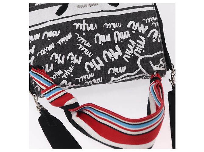 Bolsa de Ombro Miu Miu Denim 2way Gray Silver Auth 202961M Marrom Prata - vista 6