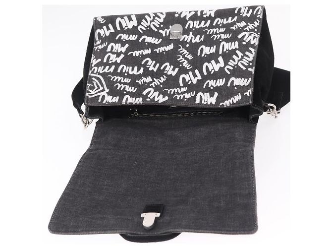 Bolsa de Ombro Miu Miu Denim 2way Gray Silver Auth 202961M Marrom Prata - vista 9