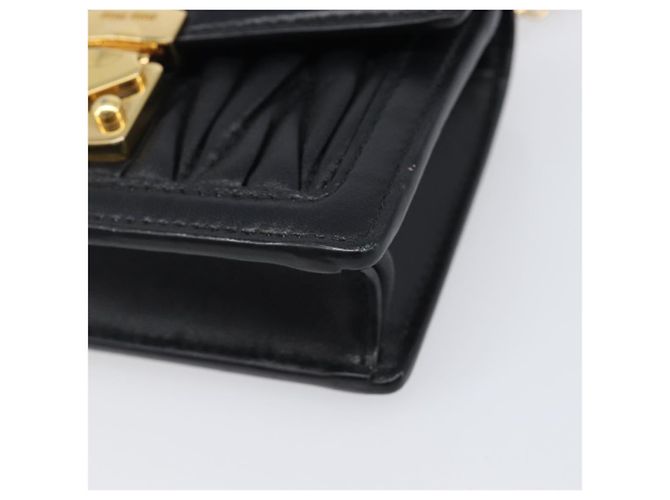 Miu Miu Matelasse Chain Shoulder Pouch Leather Black Gold Tone Auth bs37119V Nero - vista 10