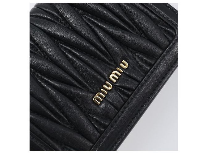 Miu Miu Matelasse Chain Shoulder Pouch Leather Black Gold Tone Auth bs37119V Nero - vista 18