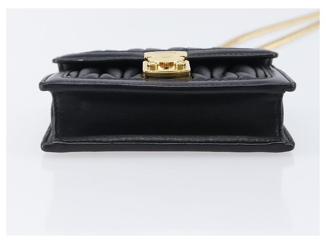 Miu Miu Matelasse Chain Shoulder Pouch Leather Black Gold Tone Auth bs37119V Nero - vista 5