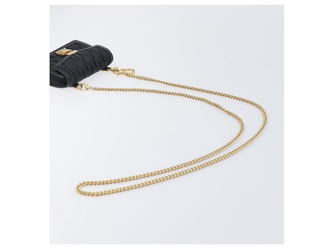 Miu Miu Matelasse Chain Shoulder Pouch Leather Black Gold Tone Auth bs37119V Nero - vista 7