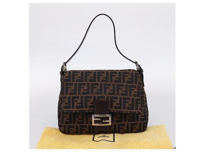 FENDI Zucca Canvas Mamma Baguette Schultertasche Braun Silber Auth mr2954V - Ansicht 12