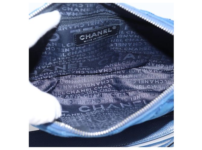 Borsa a tracolla CHANEL Matelasse con catena in tela blu argento CC Auth 206279V - vista 10