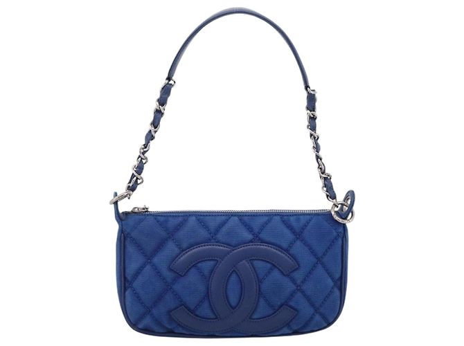 Borsa a tracolla CHANEL Matelasse con catena in tela blu argento CC Auth 206279V - vista 13