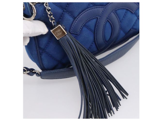 Borsa a tracolla CHANEL Matelasse con catena in tela blu argento CC Auth 206279V - vista 17