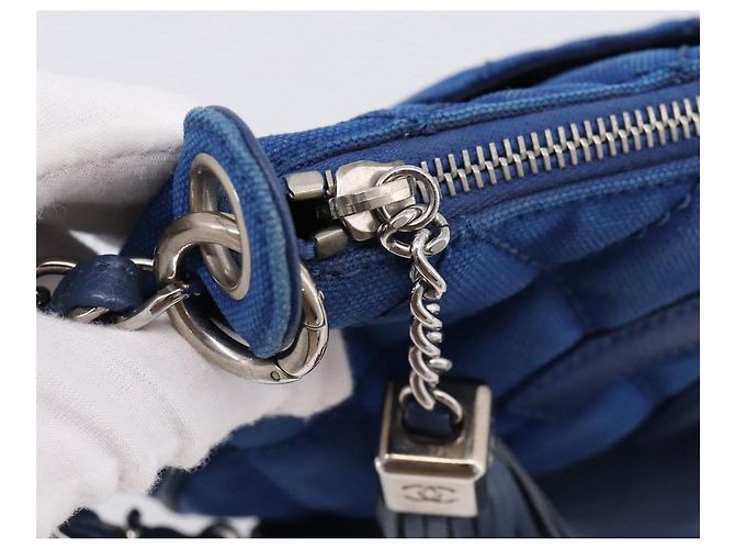 Borsa a tracolla CHANEL Matelasse con catena in tela blu argento CC Auth 206279V - vista 18