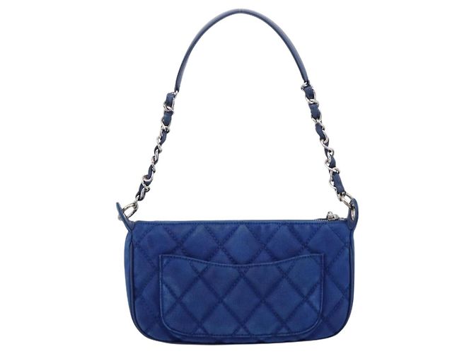 Borsa a tracolla CHANEL Matelasse con catena in tela blu argento CC Auth 206279V - vista 2