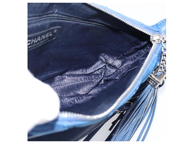 Borsa a tracolla CHANEL Matelasse con catena in tela blu argento CC Auth 206279V - vista 20