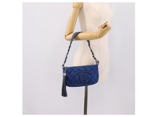 Borsa a tracolla CHANEL Matelasse con catena in tela blu argento CC Auth 206279V - vista 25