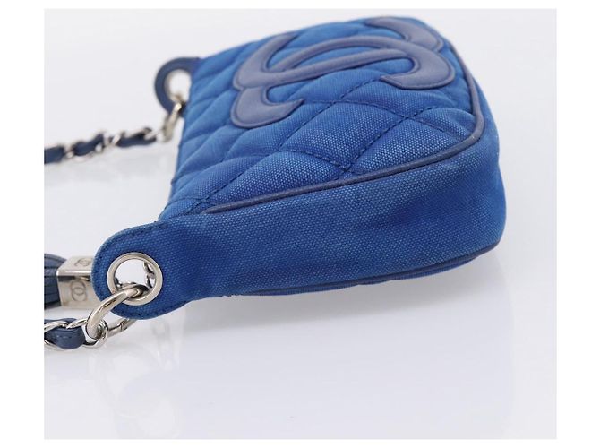 Borsa a tracolla CHANEL Matelasse con catena in tela blu argento CC Auth 206279V - vista 3