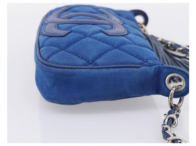 Borsa a tracolla CHANEL Matelasse con catena in tela blu argento CC Auth 206279V - vista 4