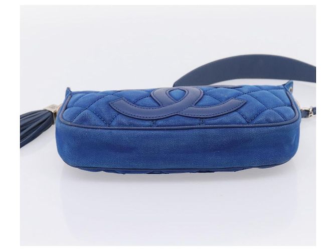 Borsa a tracolla CHANEL Matelasse con catena in tela blu argento CC Auth 206279V - vista 5