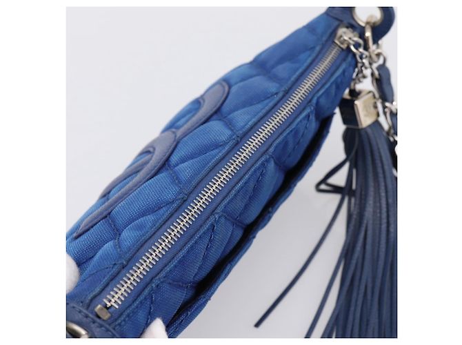 Borsa a tracolla CHANEL Matelasse con catena in tela blu argento CC Auth 206279V - vista 6