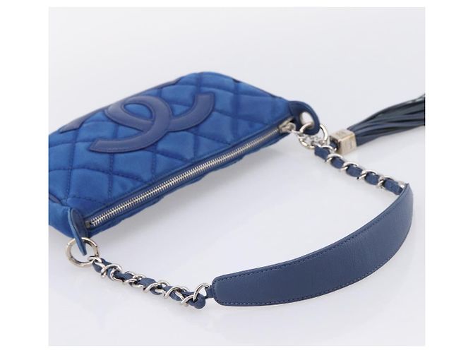 Borsa a tracolla CHANEL Matelasse con catena in tela blu argento CC Auth 206279V - vista 7