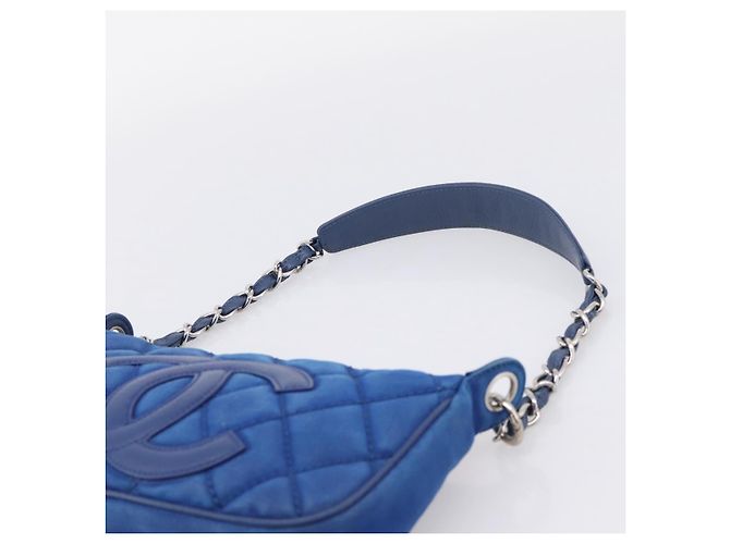 Borsa a tracolla CHANEL Matelasse con catena in tela blu argento CC Auth 206279V - vista 8