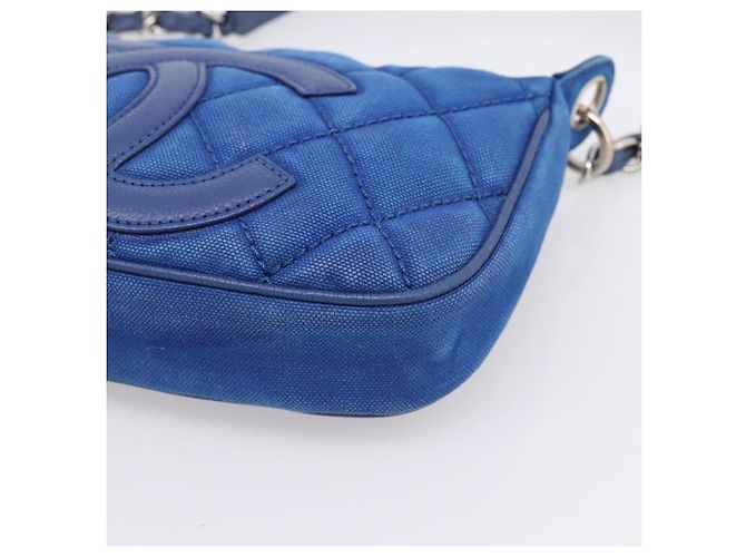 Borsa a tracolla CHANEL Matelasse con catena in tela blu argento CC Auth 206279V - vista 9