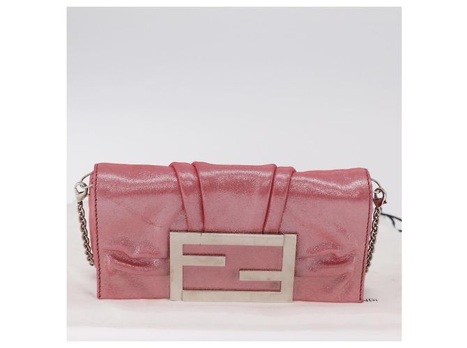 FENDI Mia Pochette Borsa a tracolla con catena Pelle Rosa Argento 8BP046 Auth 204918M - vista 12