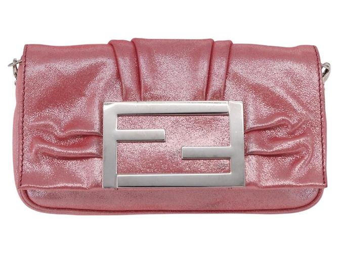 FENDI Mia Pochette Borsa a tracolla con catena Pelle Rosa Argento 8BP046 Auth 204918M - vista 13
