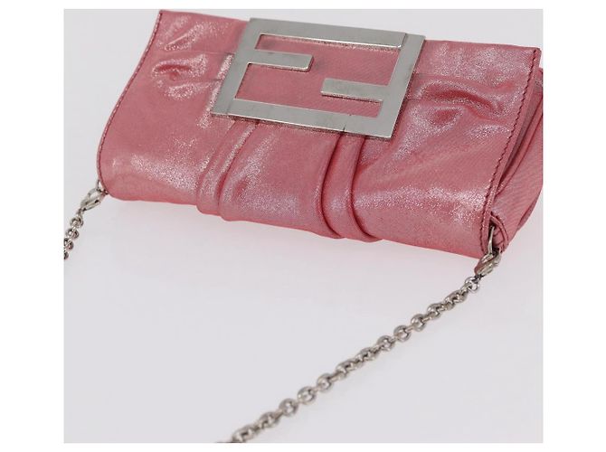 FENDI Mia Pochette Borsa a tracolla con catena Pelle Rosa Argento 8BP046 Auth 204918M - vista 6