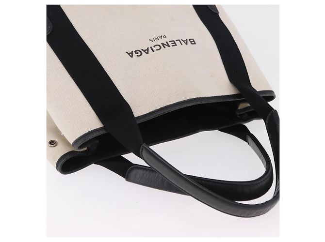 Borsa BALENCIAGA Navy Cabas S Canvas White Black 339933 Auth 204200 Nero Bianco - vista 16