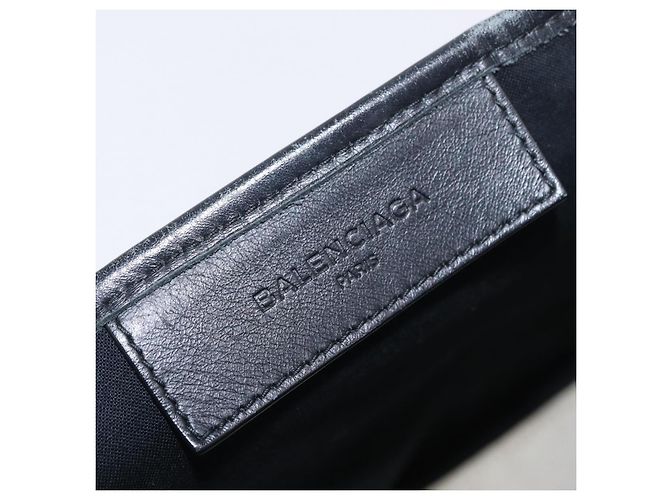 Borsa BALENCIAGA Navy Cabas S Canvas White Black 339933 Auth 204200 Nero Bianco - vista 21