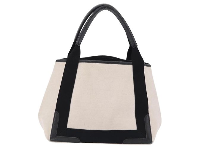Borsa BALENCIAGA Navy Cabas S Canvas White Black 339933 Auth 204200 Nero Bianco - vista 3