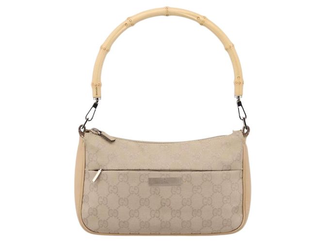 Borsa GUCCI GG Canvas Bamboo Beige Silver 001 3870 Auth mr2927A Argento - vista 13