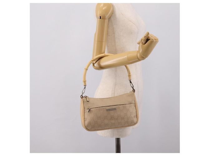 Borsa GUCCI GG Canvas Bamboo Beige Silver 001 3870 Auth mr2927A Argento - vista 26