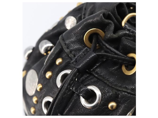 Borsa a mano Miu Miu in pelle nera oro argento Auth 205991V Nero D'oro - vista 10