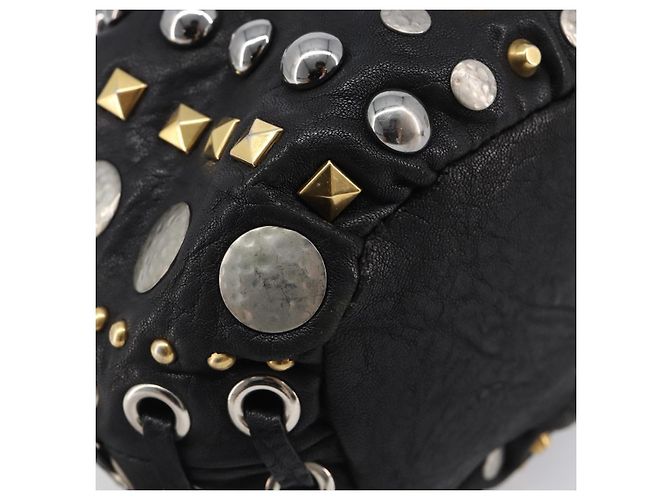 Borsa a mano Miu Miu in pelle nera oro argento Auth 205991V Nero D'oro - vista 18