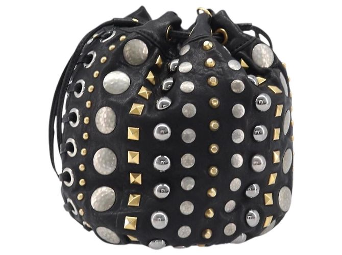 Borsa a mano Miu Miu in pelle nera oro argento Auth 205991V Nero D'oro - vista 2