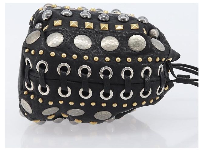 Borsa a mano Miu Miu in pelle nera oro argento Auth 205991V Nero D'oro - vista 3