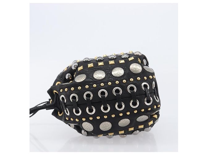 Borsa a mano Miu Miu in pelle nera oro argento Auth 205991V Nero D'oro - vista 4