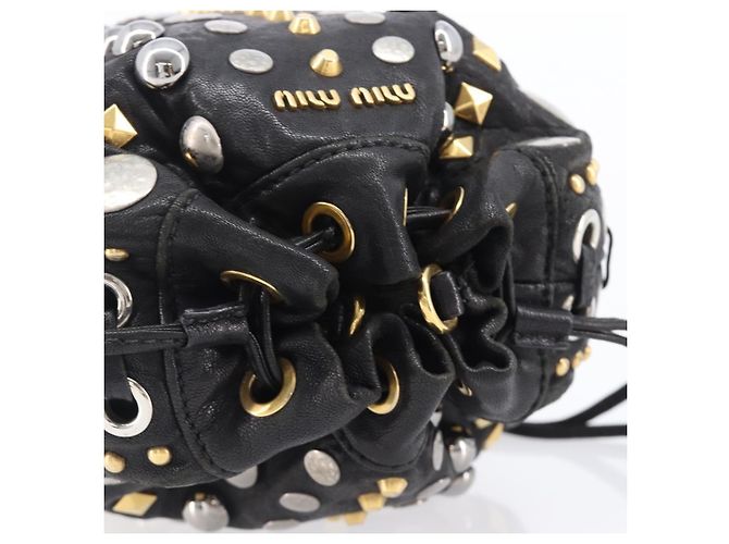 Borsa a mano Miu Miu in pelle nera oro argento Auth 205991V Nero D'oro - vista 6