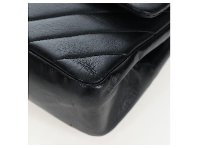 CHANEL V-stitch Chevron Double Flap Matelasse 25 Chain Shoulder Auth BA15583V Negro - vista 16