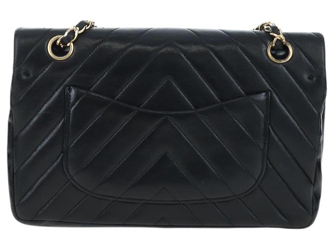 CHANEL V-stitch Chevron Double Flap Matelasse 25 Chain Shoulder Auth BA15583V Negro - vista 2