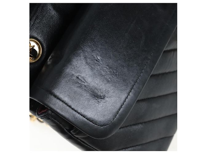 CHANEL V-stitch Chevron Double Flap Matelasse 25 Chain Shoulder Auth BA15583V Negro - vista 8