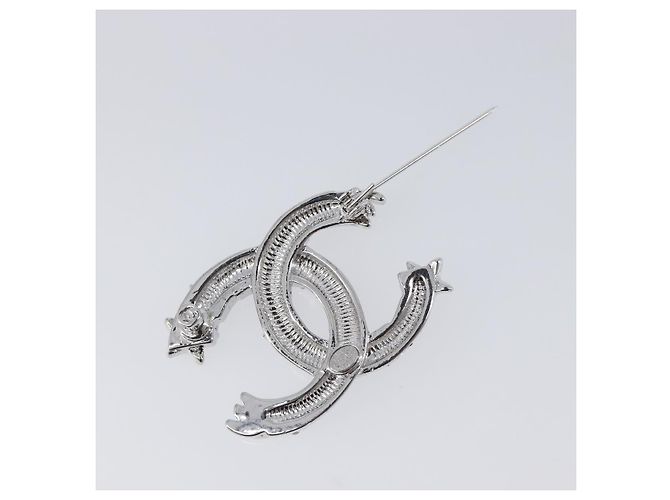Spilla CHANEL Metallo Argento CC Auth ki6897M - vista 13