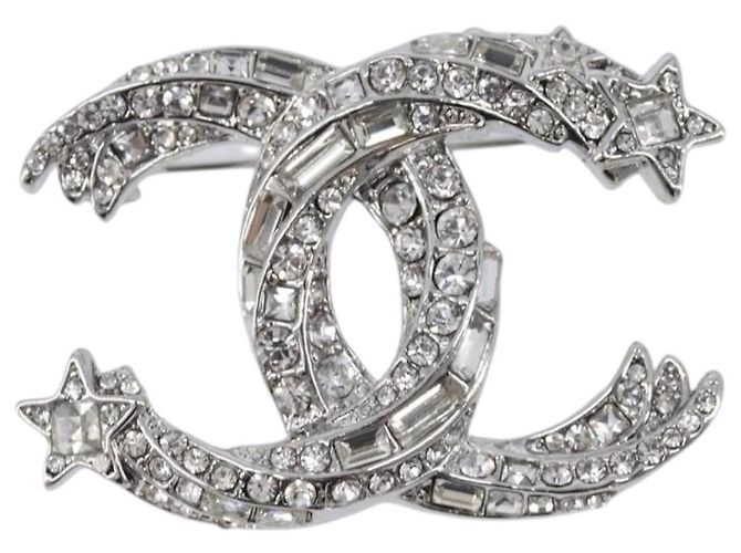 Spilla CHANEL Metallo Argento CC Auth ki6897M - vista 2