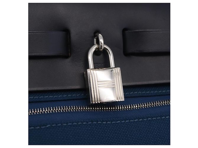 Hermès Bolso de mano HERMES Herbag Zip PM Canvas Cuero 2way Navy Silver Auth 202516SAM Plata Azul marino - vista 17