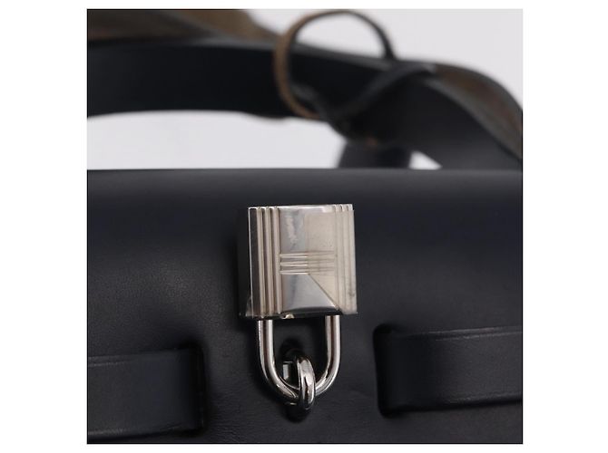 Hermès Bolso de mano HERMES Herbag Zip PM Canvas Cuero 2way Navy Silver Auth 202516SAM Plata Azul marino - vista 18