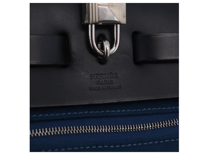 Hermès Bolso de mano HERMES Herbag Zip PM Canvas Cuero 2way Navy Silver Auth 202516SAM Plata Azul marino - vista 19