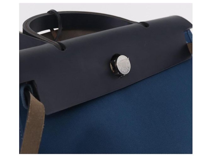 Hermès Bolso de mano HERMES Herbag Zip PM Canvas Cuero 2way Navy Silver Auth 202516SAM Plata Azul marino - vista 24
