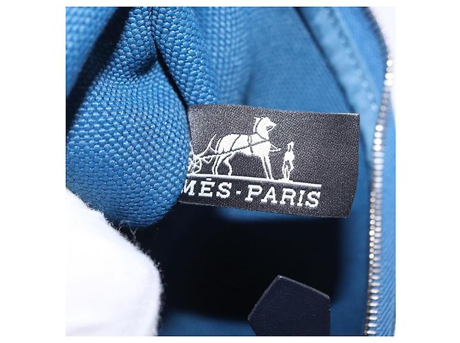 Hermès Bolso de mano HERMES Herbag Zip PM Canvas Cuero 2way Navy Silver Auth 202516SAM Plata Azul marino - vista 34
