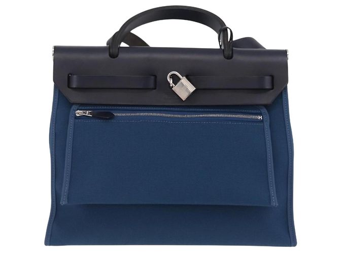 Hermès Bolso de mano HERMES Herbag Zip PM Canvas Cuero 2way Navy Silver Auth 202516SAM Plata Azul marino - vista 4