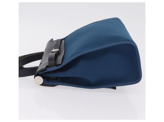Hermès Bolso de mano HERMES Herbag Zip PM Canvas Cuero 2way Navy Silver Auth 202516SAM Plata Azul marino - vista 6