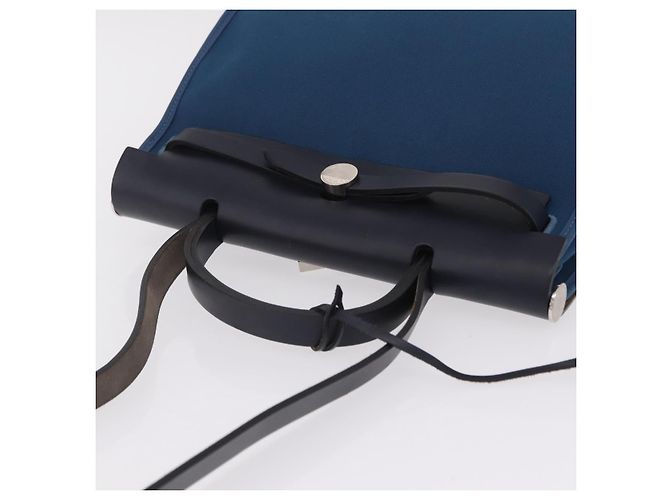 Hermès Bolso de mano HERMES Herbag Zip PM Canvas Cuero 2way Navy Silver Auth 202516SAM Plata Azul marino - vista 7