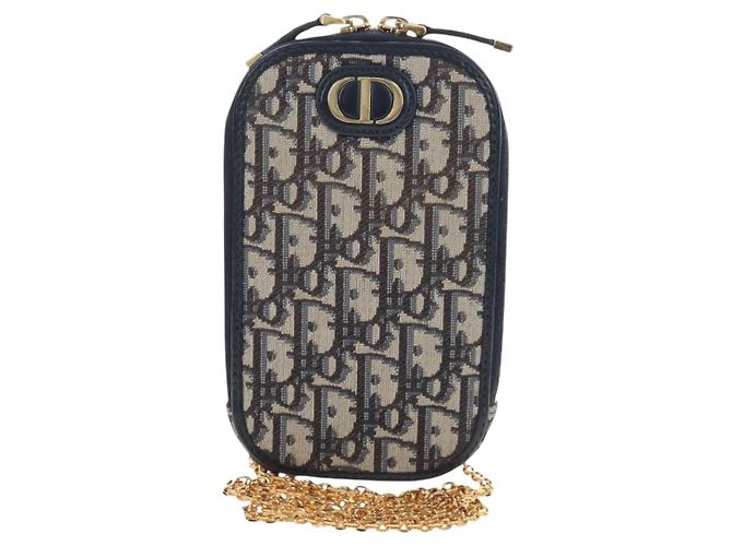 Borsetta a tracolla per telefono Christian Dior Oblique Jacquard Navy Gold Auth ar14186V Blu navy - vista 2