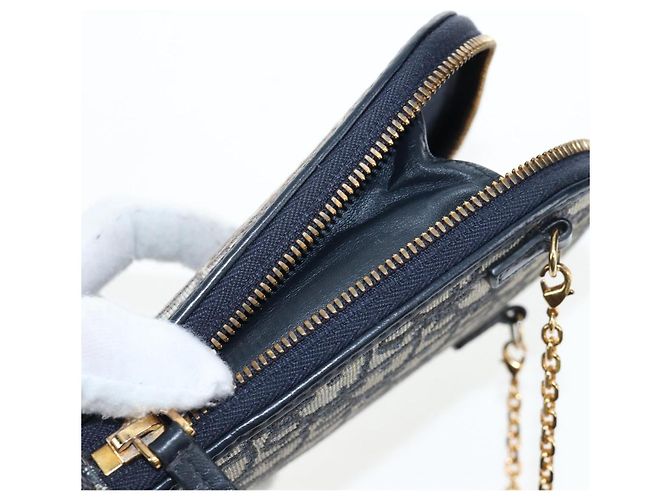 Borsetta a tracolla per telefono Christian Dior Oblique Jacquard Navy Gold Auth ar14186V Blu navy - vista 20